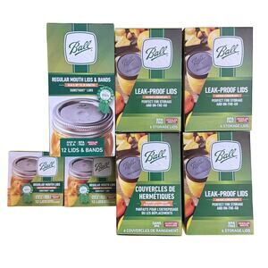 New Ball Regular Mouth Mason Jar Canning Lids Bands 7 Sealed Boxes Metal Plastic